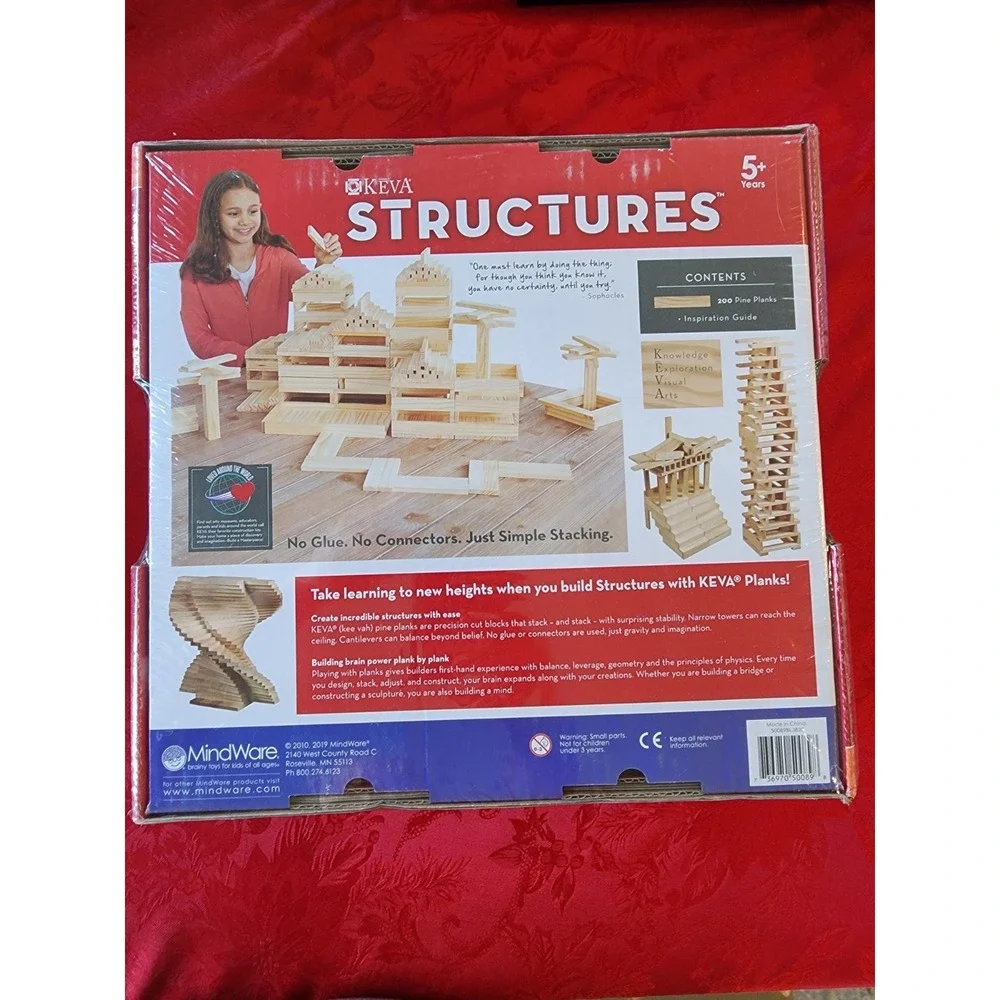 KEVA Structures 200 Plank Wooden Building Set with Idea Book – STEM Toy
